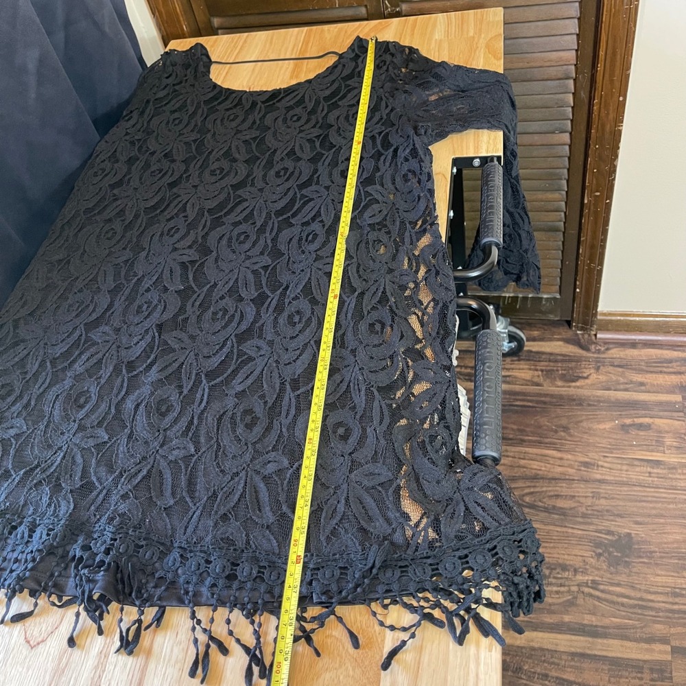 ING Black Floral Lace Bell Sleeve Tassel Fringe Shift Dress Plus Size 3X NDA354 - Picture 7 of 8